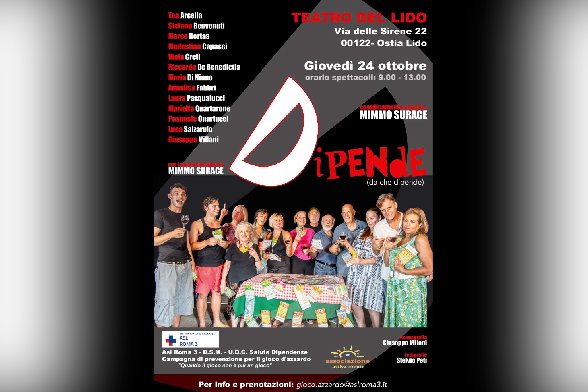 ASL ROMA 3: GIOVEDÌ 24 OTTOBRE “DIPENDE …DA CHE DIPENDE” AL TEATRO DEL LIDO DI OSTIA