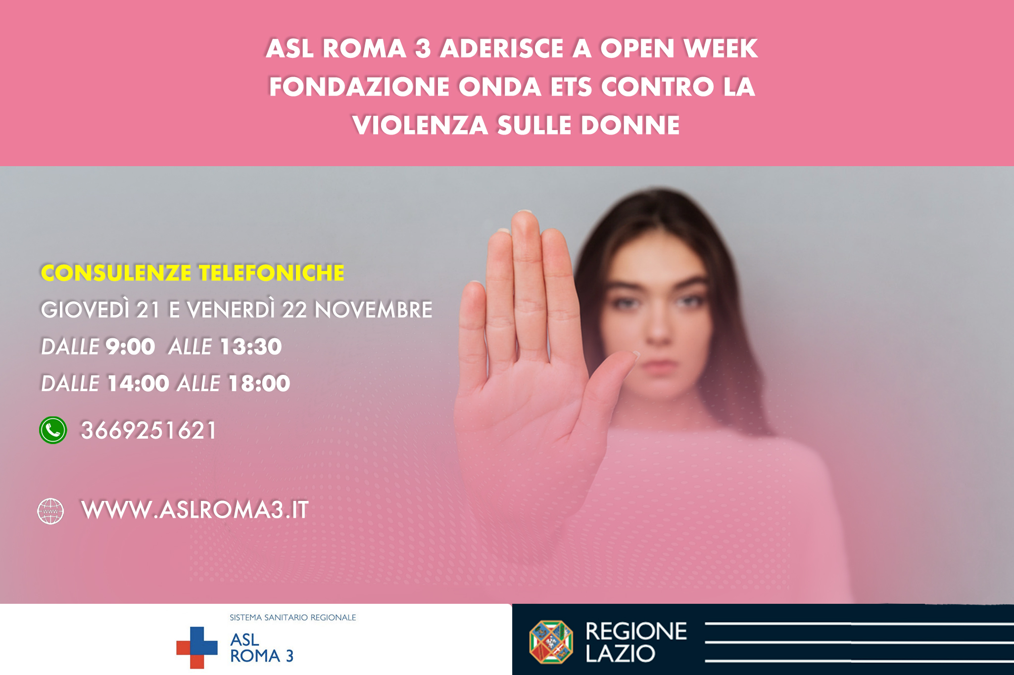 Violenza sulle Donne: ASL Roma 3 aderisce a Open Week Fondazione Onda